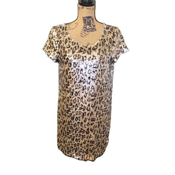 Size 12 French Connection Sequin Animal Print Formal Shift Dress - Picture 1 of 4
